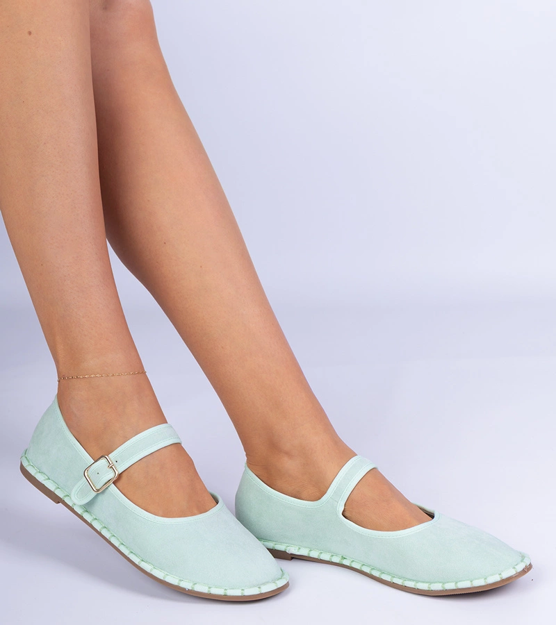 Grüne Damen-Ballerinas mit Riemchen Meremi
