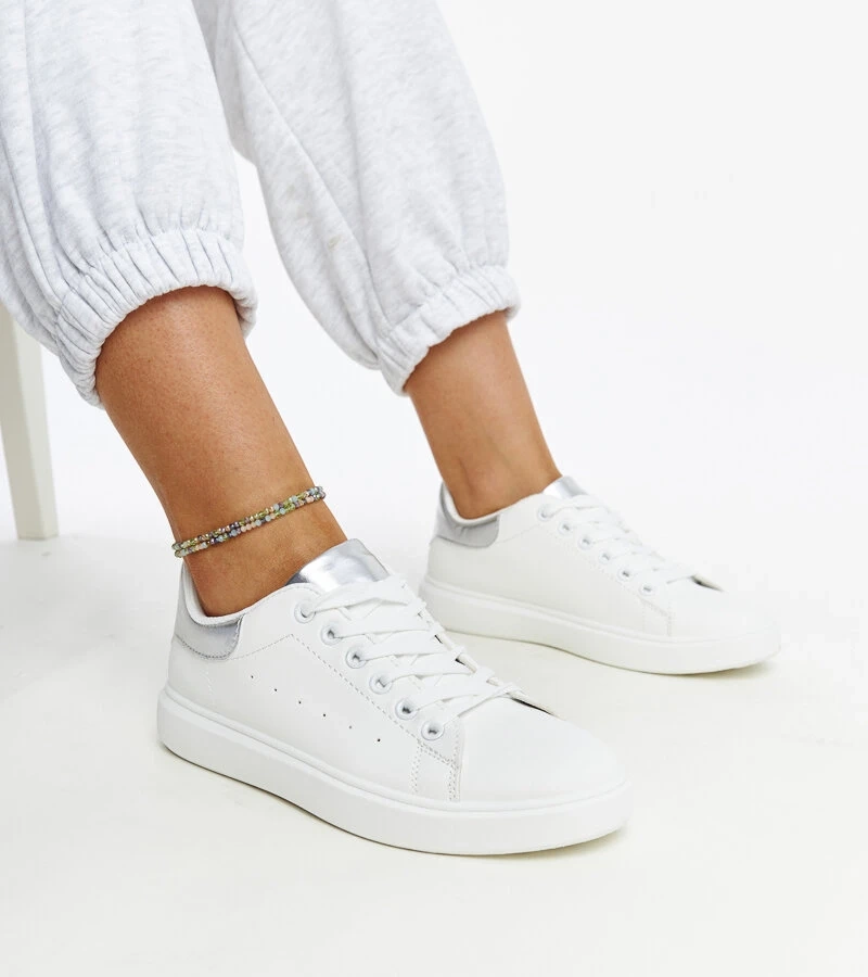 Weiß-silberne Ariam Plateau-Sneaker