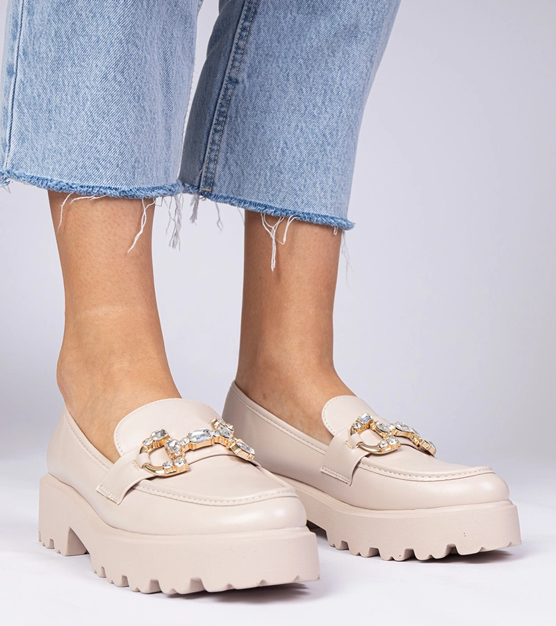 Beige elegante Mokassins mit Zirkonia Zelda