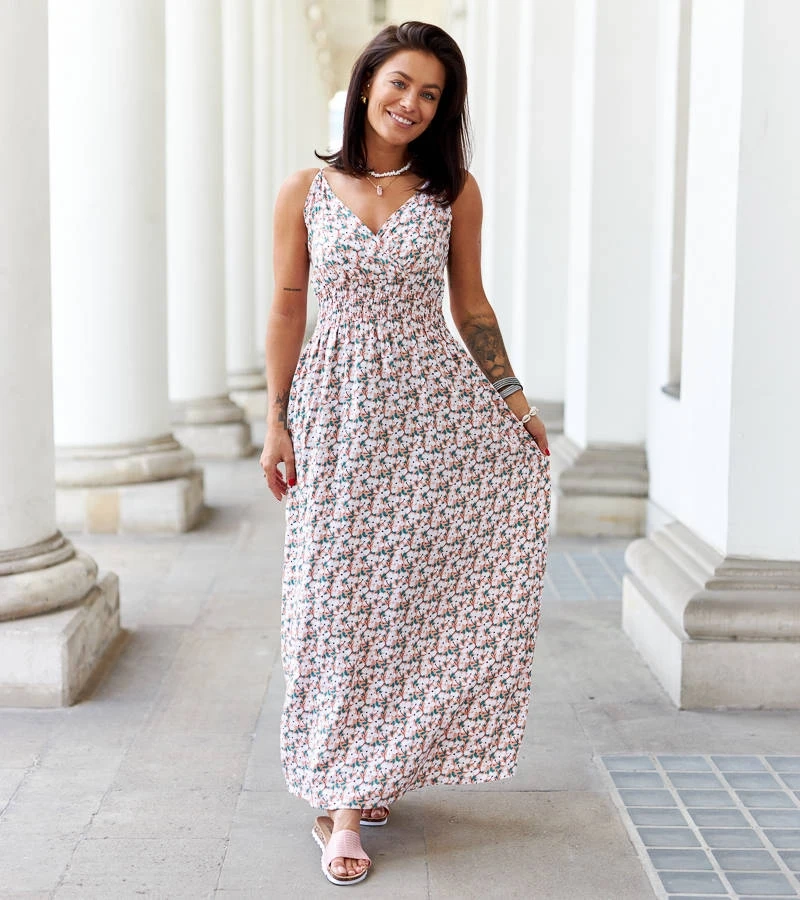 Oranges Maxi-Kleid mit Blumenmuster Jolanda