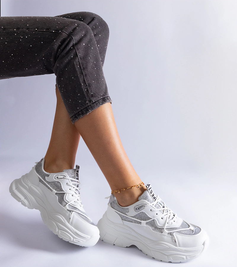 Weiße Sneakers mit glitzernden Einsätzen Rigel