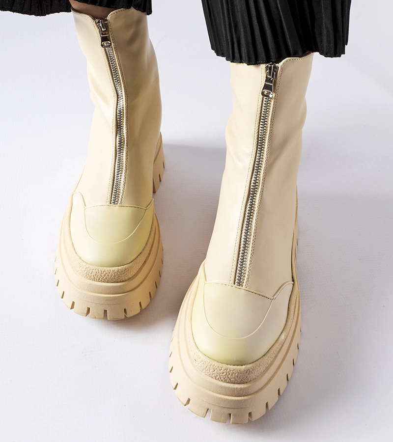 Beige massiv Stiefeletten mit Reißverschluss Bergamo