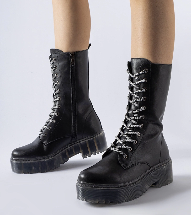 Schwarze Stiefel aus echtem Leder, gefüttert Middletown