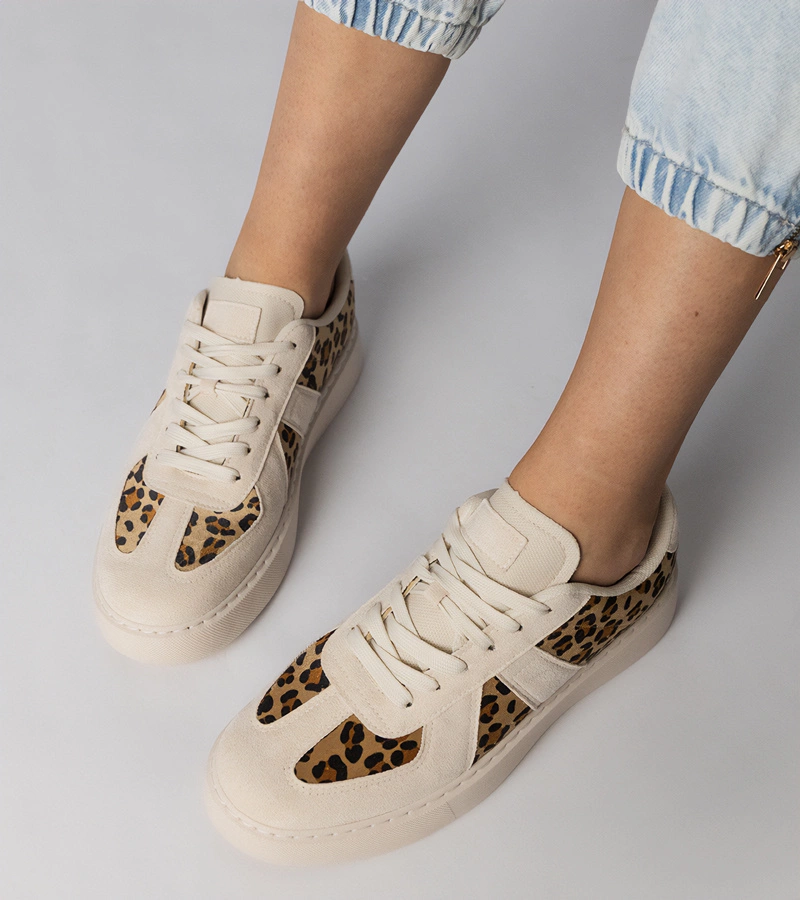 Beige Damen-Sneaker mit Leopardenmuster Toris