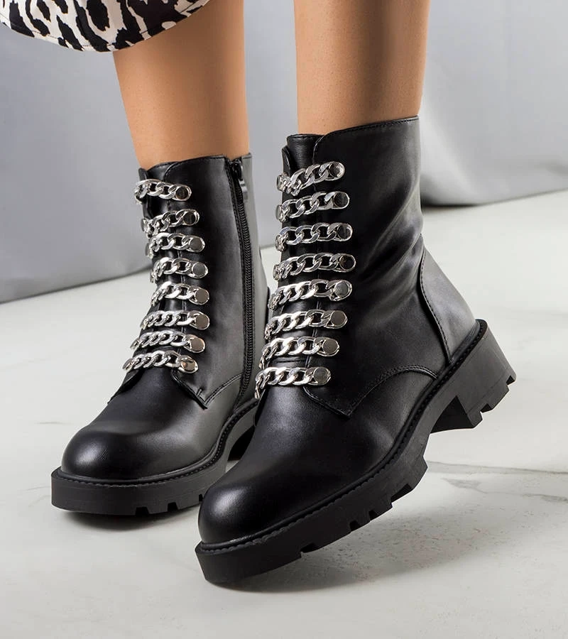 Schwarze Sylas-Trapperstiefel mit Ketten