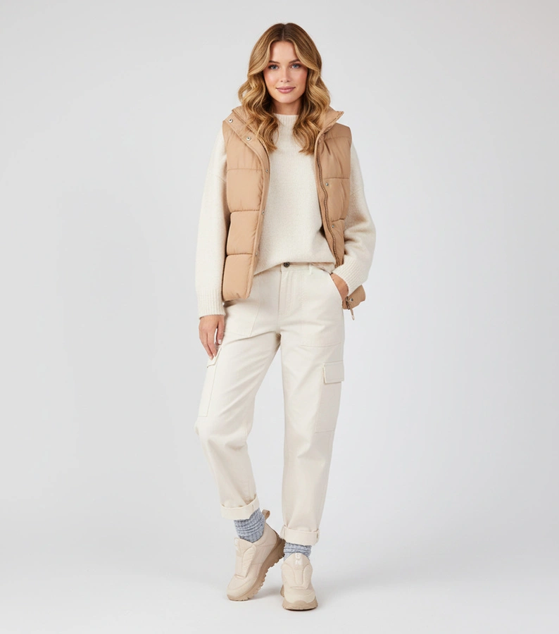 Beige Damen-Schneestiefel mit Klettverschluss Penny