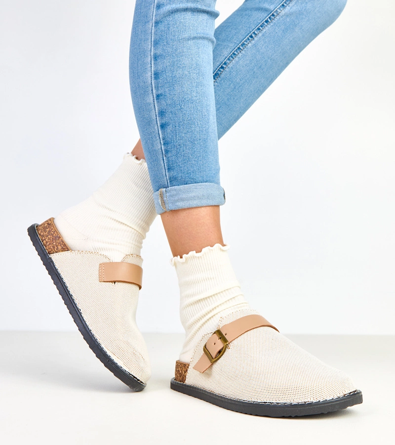 Beige Pantoletten auf Korksohle mit Schnalle Polly