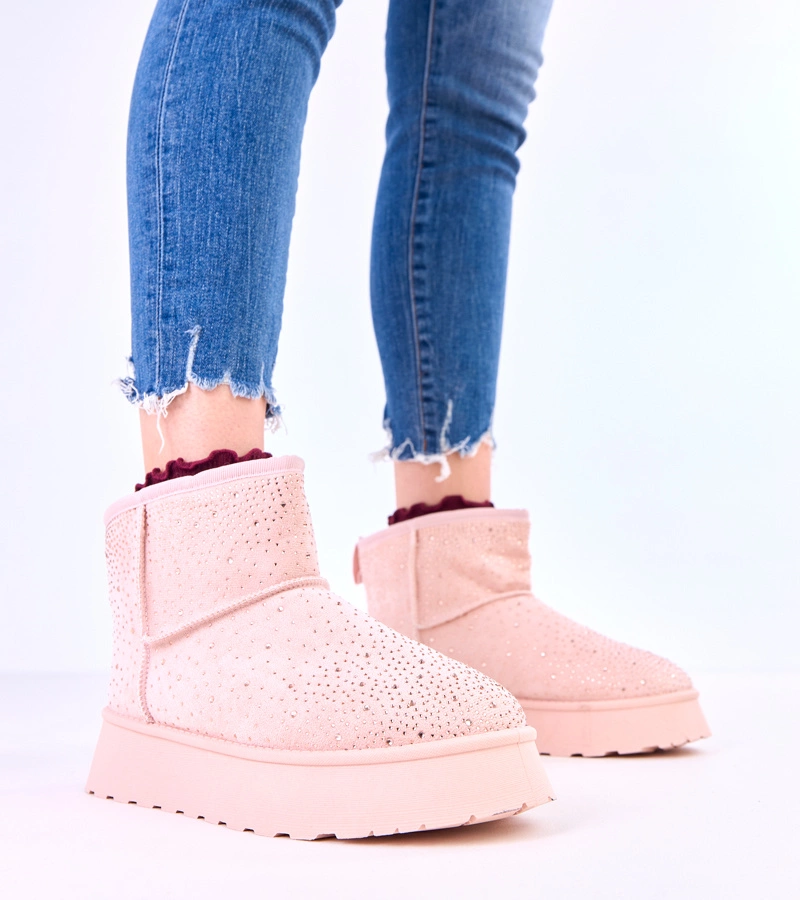 Rosa Schneestiefel mit Zirkonien auf Plateau Ruzena