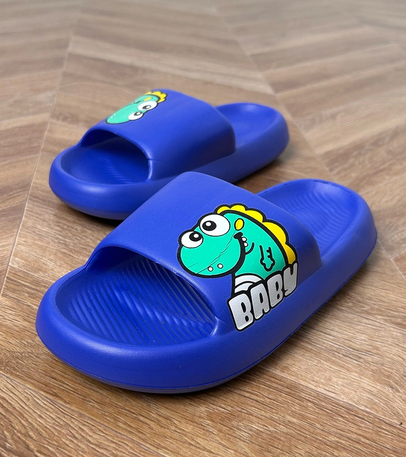 Blaue Kinderpantoletten mit Milos-Druck