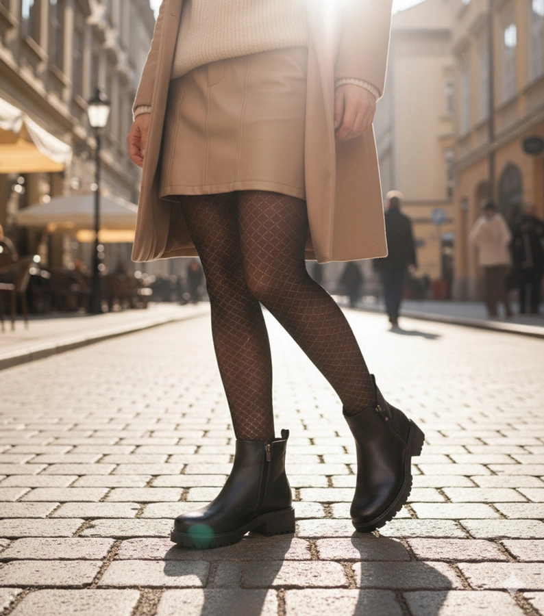 Schwarze Stiefeletten mit zierlichem Blockabsatz und dekorativem Reißverschluss Terina