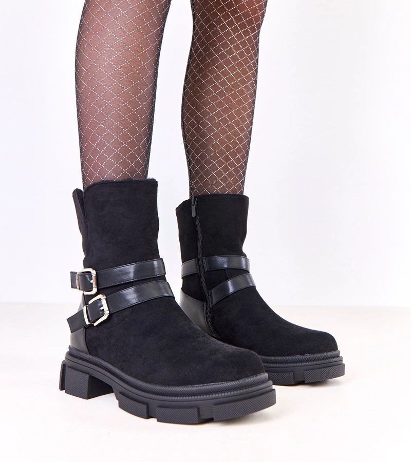 Schwarze gefütterte Stiefeletten mit Schnallen Lulisa