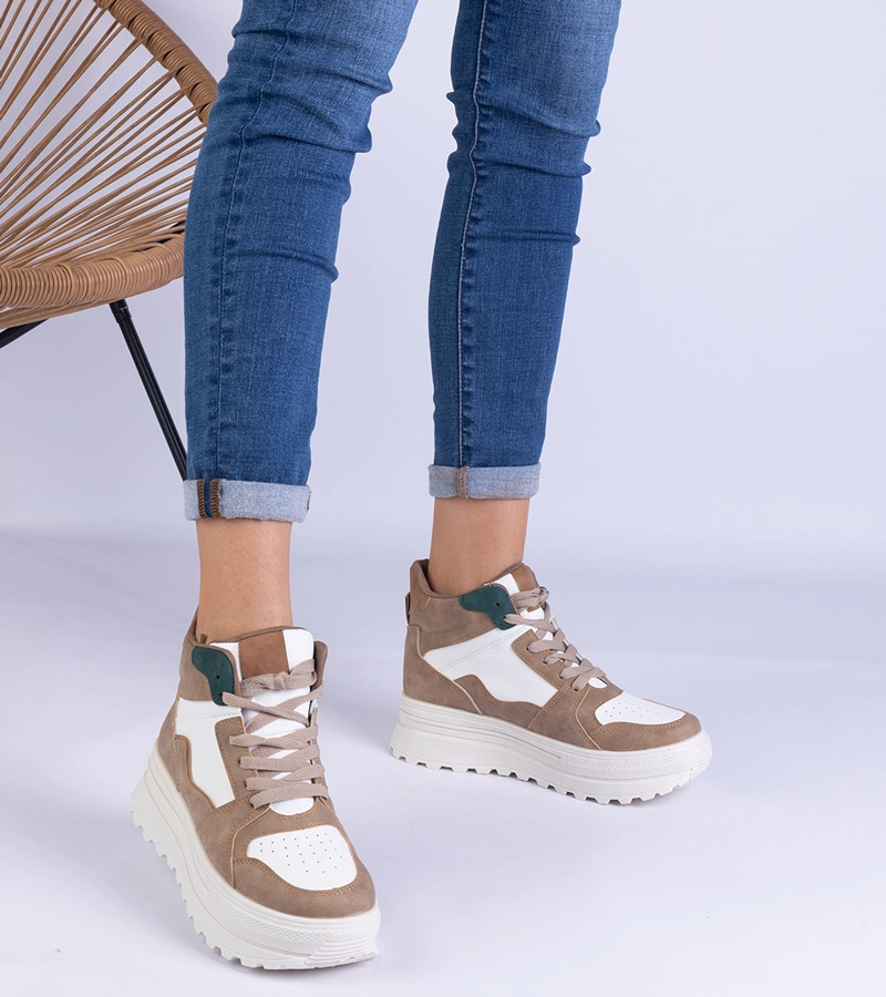 Beige Damen-Sneaker auf Plateau Sunline