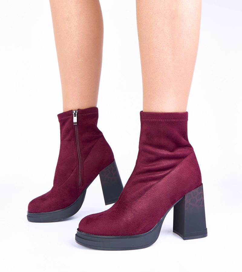 Lila Stiefeletten mit Blockabsatz und Leopardenmuster Delora