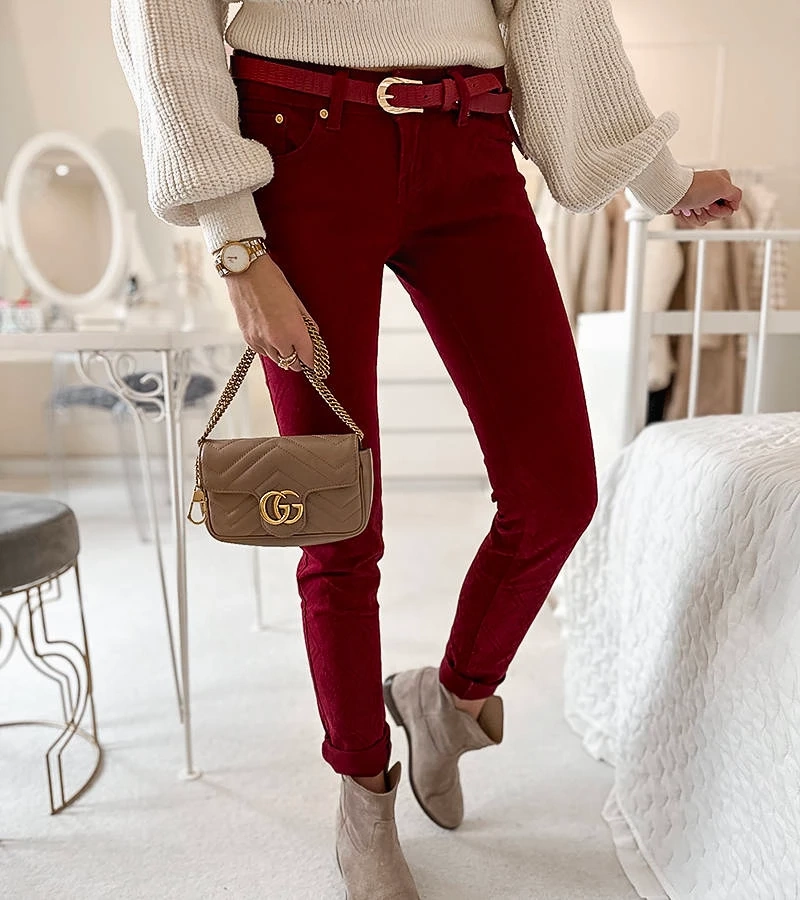 Bordeauxrote Stoffhosen Chevrette