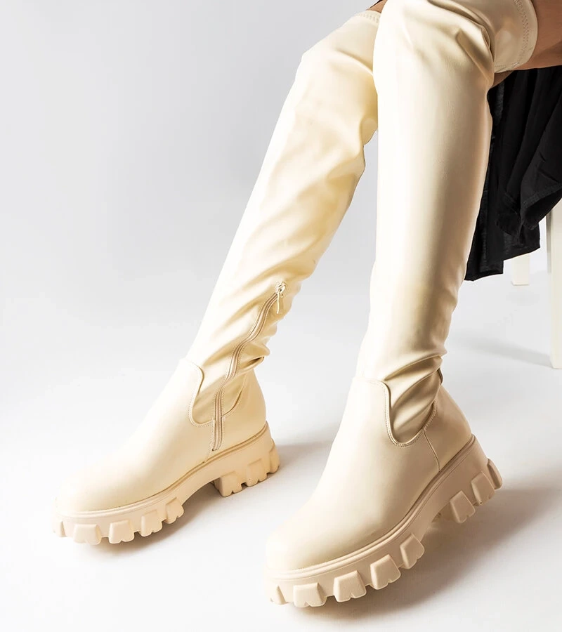 Beige Overknee-Stiefel aus Kunstleder Matthijs