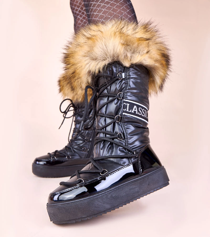 Schwarze Eskimo-Schneestiefel mit Fell Malida