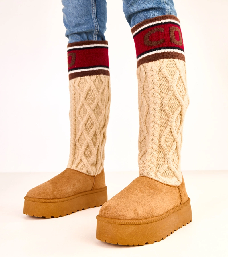 Braune Schneestiefel auf Plateausohle mit hohem Schaft Coo