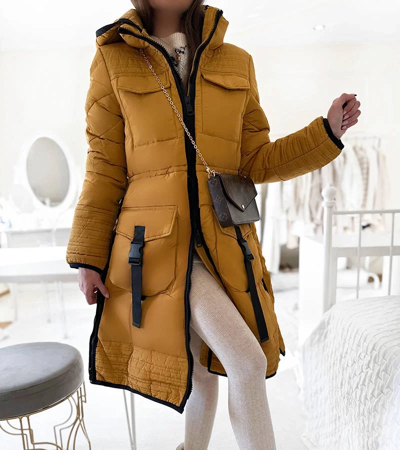 GEFÜTTERTE DAMENJACKE WINTERJACKE MIT KAPUZE TASCHEN BH-1840 SCHWARZ