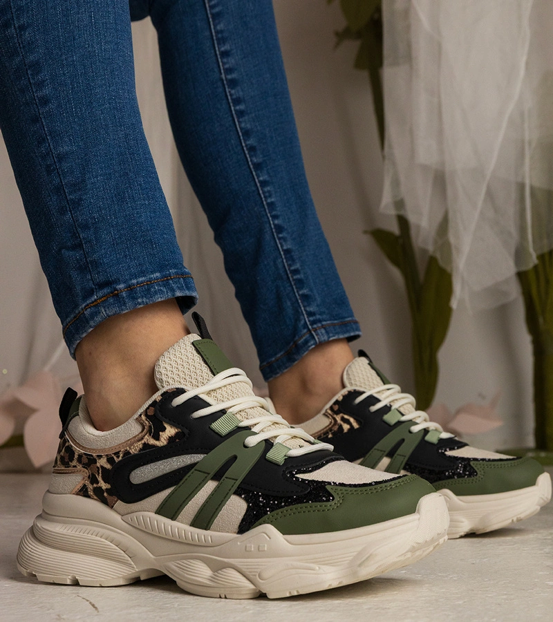 Grüne Damen-Sneaker sportlich mit Glitzer Maleda