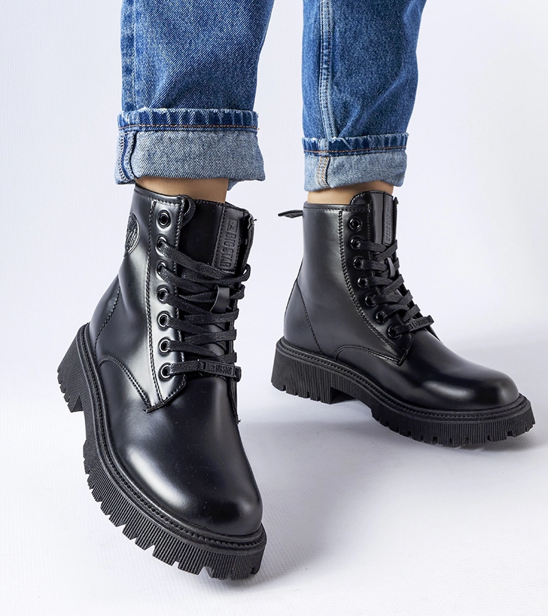 Schwarze, gefütterte Big Star Arbeitsstiefel MM274375