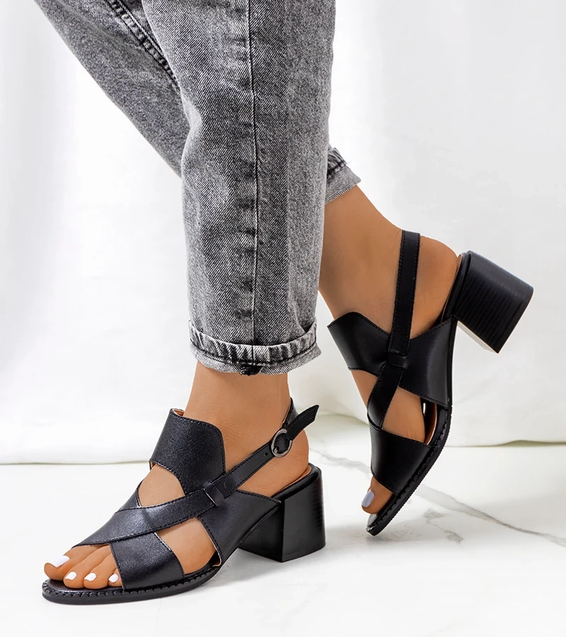 Schwarze Leder-Sandaletten auf Absatz Destina