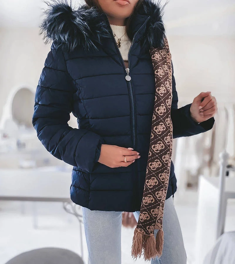 GEFÜTTERTE DAMENJACKE WINTERJACKE MIT KAPUZE TASCHEN BH-1840 SCHWARZ