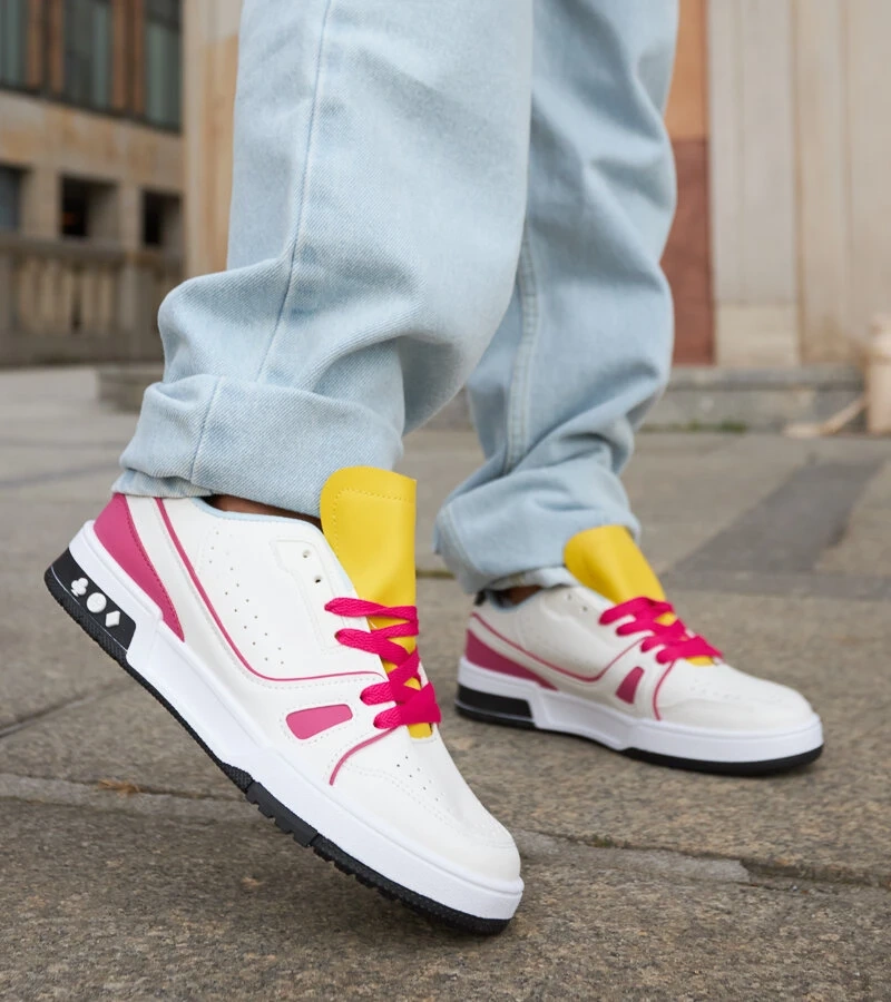 Weiß-rosa Sneakers mit gelber Zunge von Archie