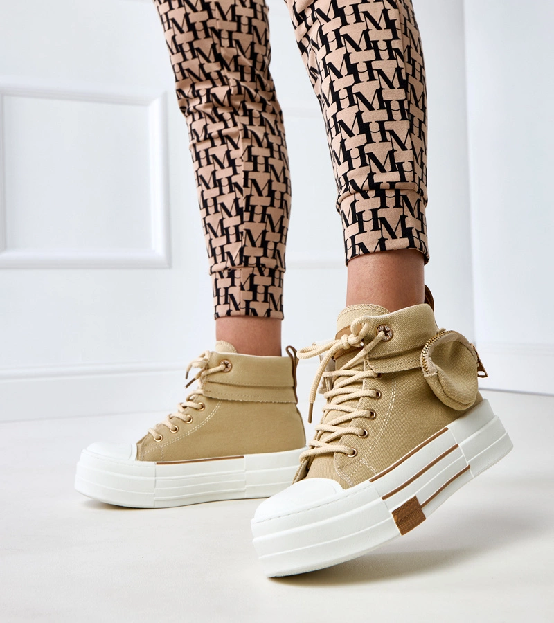Braune hohe Plateausneaker mit Tasche Yaren
