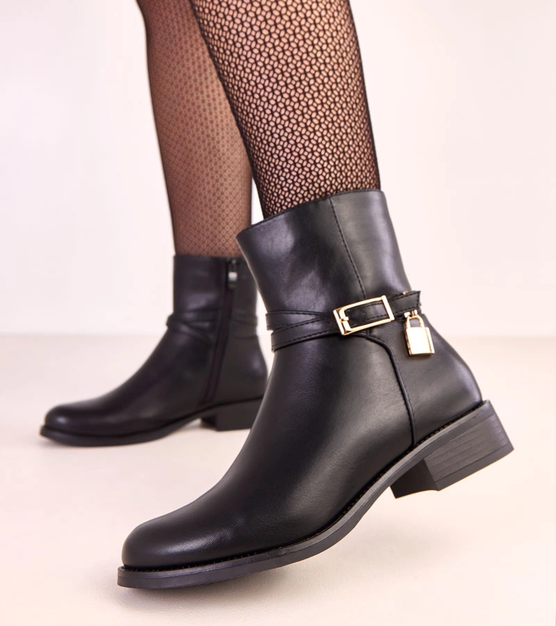 Schwarze Stiefeletten mit Schnalle und Schloss Zema