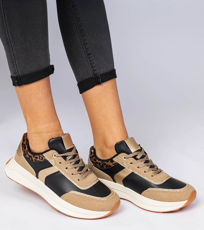 Schwarze Damensneaker mit Glitzer und Animalprint Markuta