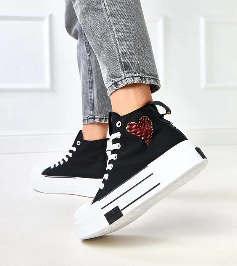 Schwarze hohe Plateausneaker mit Herz Ailea