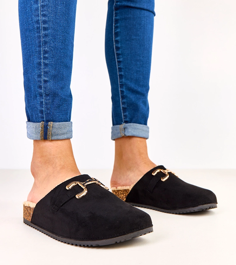 Schwarze Hausschuhe mit goldener Verzierung Stenley