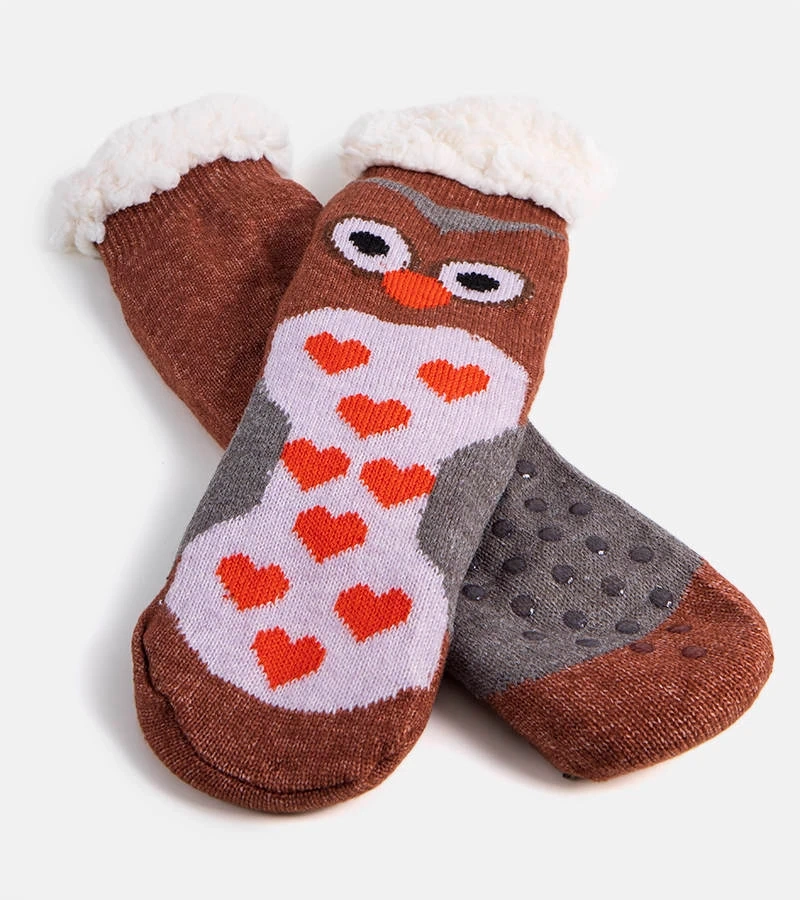 Braune Socken mit Lotis-Pelz