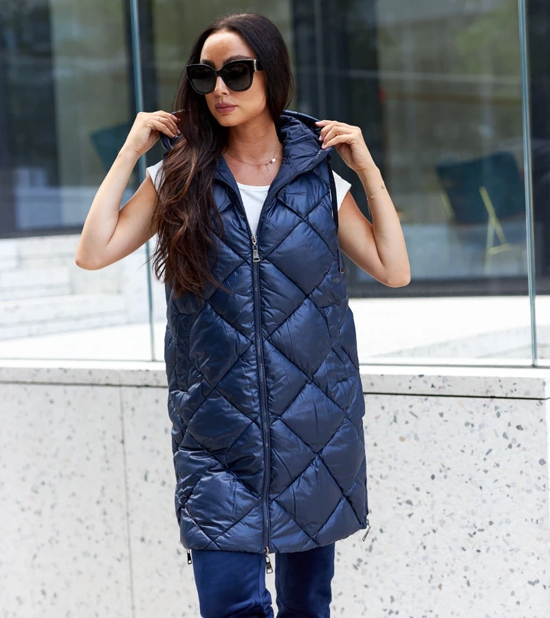 Dunkelblaue lange glänzende Weste von Bondo