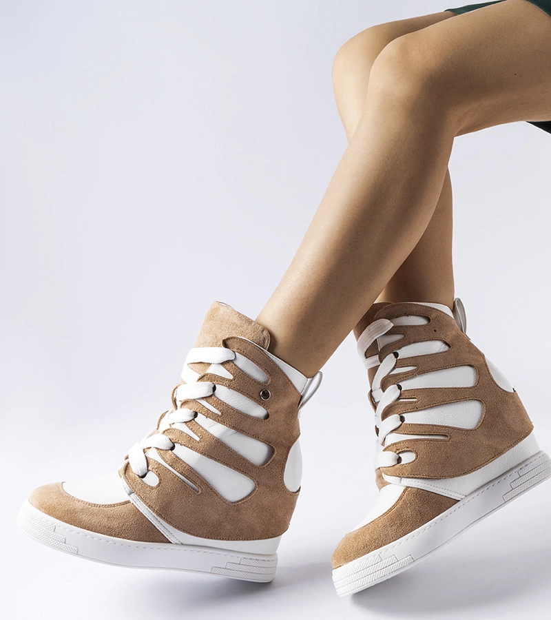 Weiß-beige Pantaleone Keil-Sneakers