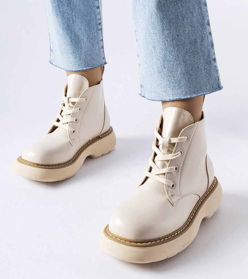 Beige Sacco Worker-Stiefel auf dicker Plattform