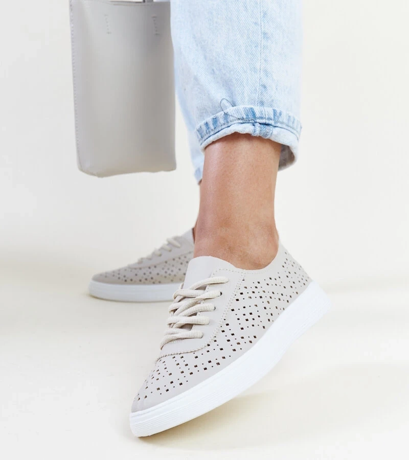 Beige Manoek Spitzen-Turnschuhe