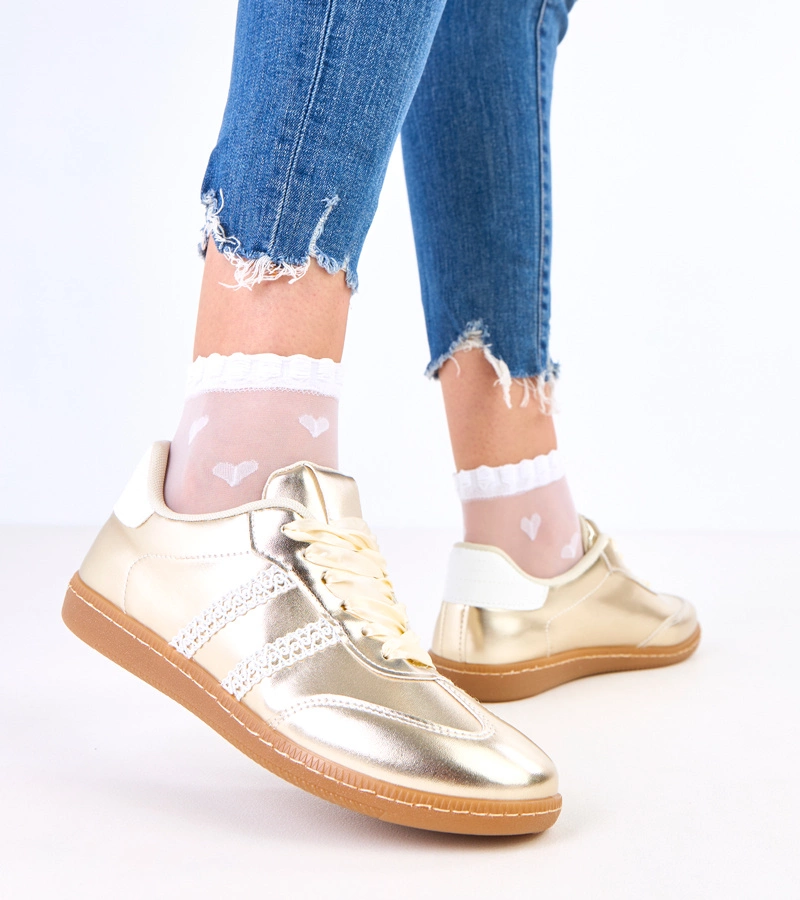 Damen-Gold-Sneaker mit Satinschnürsenkeln Madres