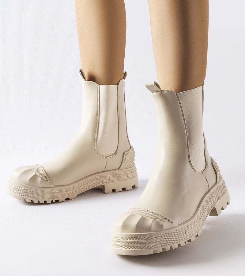 Beigefarbene, gefütterte, robuste Stiefeletten Albanese