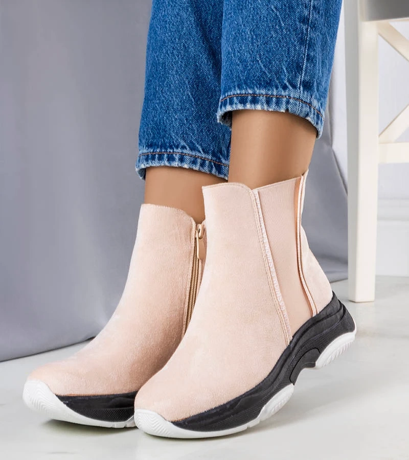 Beige gefütterte Stiefeletten Roussy