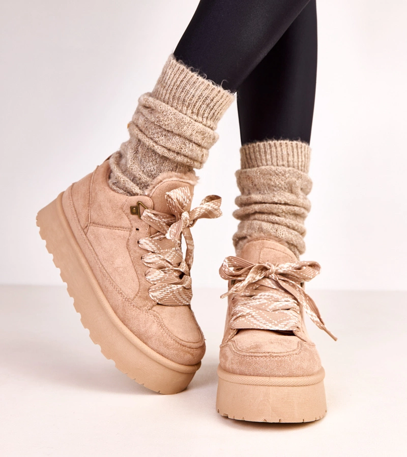 Braune gefütterte Sneakers mit dicken Schnürsenkeln Landry