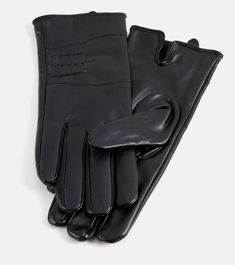 Schwarze, gefütterte Tulle-Handschuhe