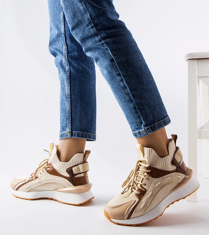 Beige sportliche Stoff-Sneakers von Begins