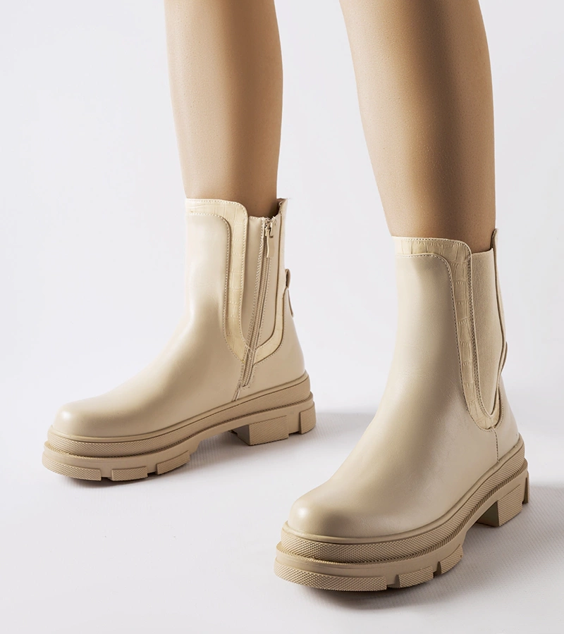 Beige Torina Stiefel mit massiver Sohle