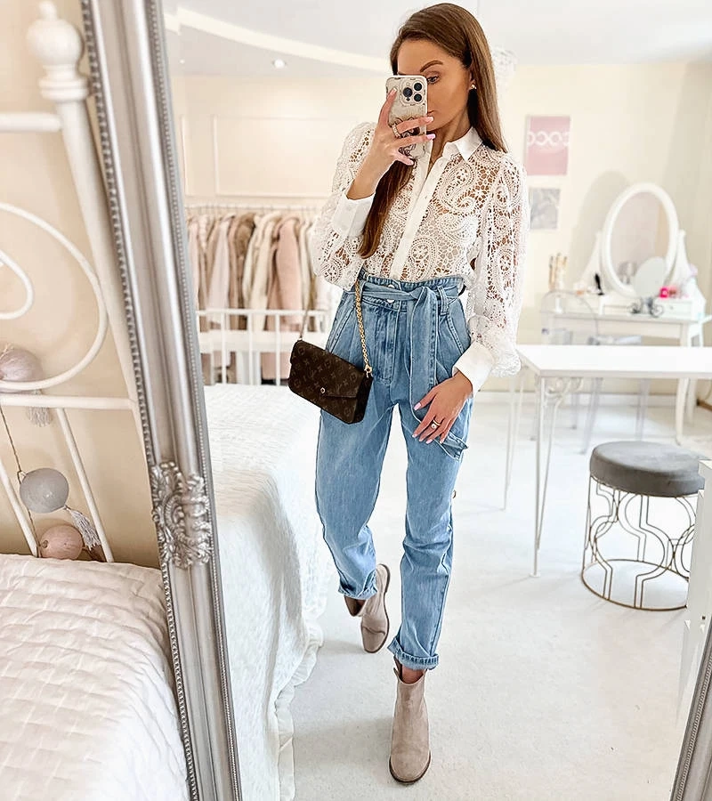 Blaue Paperbag-Jeans von Alexandre