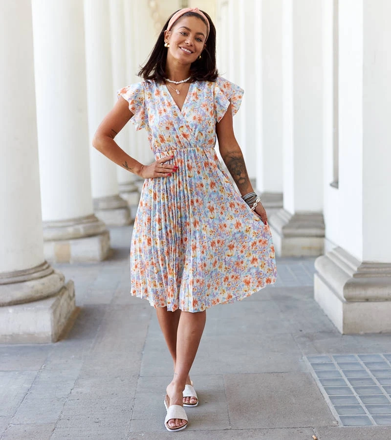 Lila plissiertes Blumenkleid von Ottavio