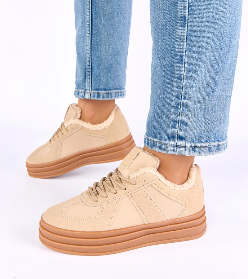 Beige gefütterte Sneakers mit Fell Kelsi