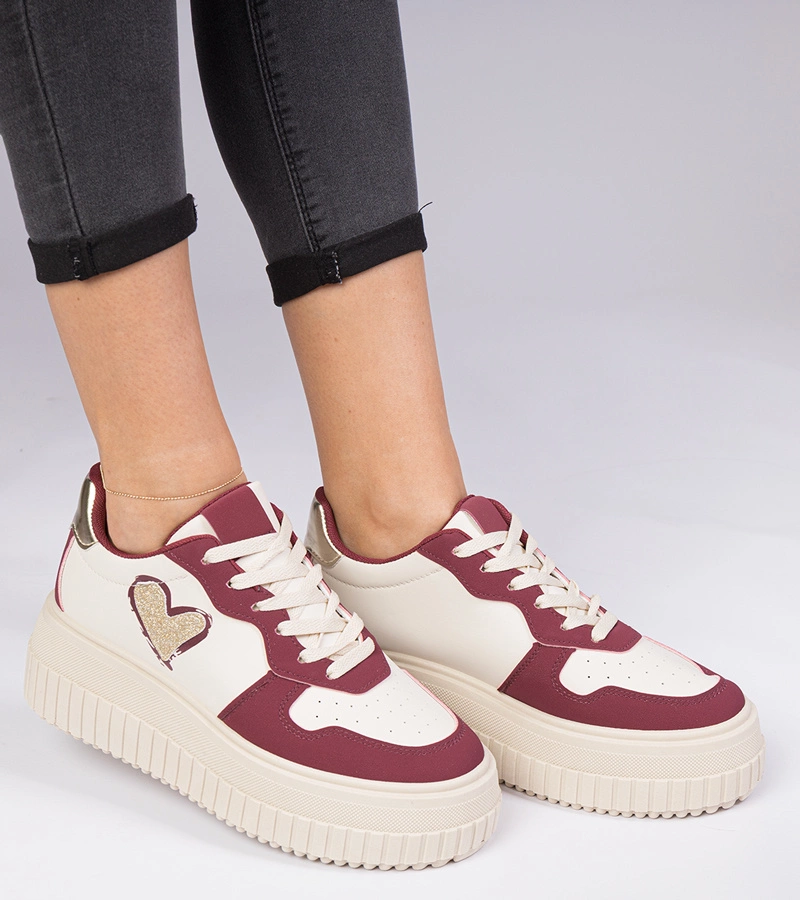 Bordeauxfarbene Damensneaker mit glitzerndem Herz Laira