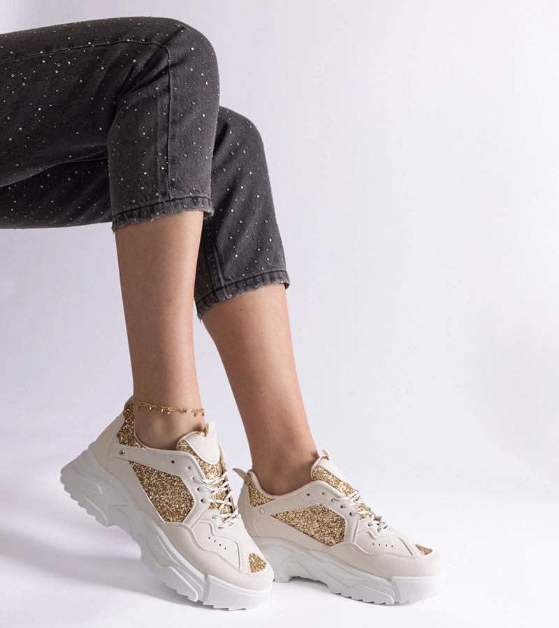Damen-Sneaker in Beige mit Glitzereinsätzen Caraballo