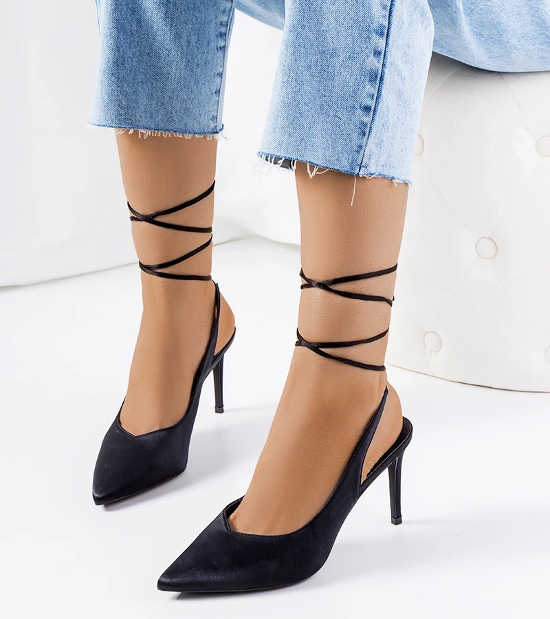 Schwarze Anneli Stilettos mit Schnürung